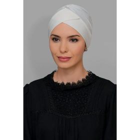 Hürrem Bone 1801_40 Krem Sandy Kumaş Çapraz Büzgülü Pratik Hazır Geçmeli Tesettür Bone