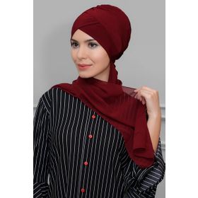 Hürrem Bone 1801A_16 Bordo Sandy Kumaş Çapraz Büzgülü Şifon Atkılı Pratik Hazır Geçmeli Tesettür Bone