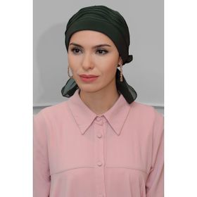 Hürrem Bone 1805_09 Haki Sandy Kumaş İncili Pileli Nervürlü Güllü Pratik Hazır Geçmeli Tesettür Bone