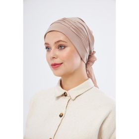 Hürrem Bone 1805_12 Bej Sandy Kumaş İncili Pileli Nervürlü Güllü Pratik Hazır Geçmeli Tesettür Bone