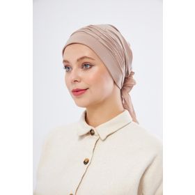 Hürrem Bone 1805_12 Bej Sandy Kumaş İncili Pileli Nervürlü Güllü Pratik Hazır Geçmeli Tesettür Bone