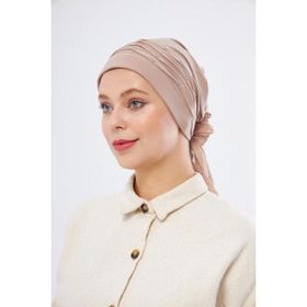 Hürrem Bone 1805_12 Bej Sandy Kumaş İncili Pileli Nervürlü Güllü Pratik Hazır Geçmeli Tesettür Bone