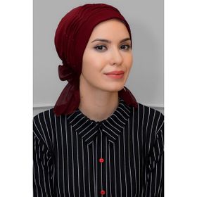 Hürrem Bone 1805_16 Bordo Sandy Kumaş İncili Pileli Nervürlü Güllü Pratik Hazır Geçmeli Tesettür Bone