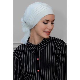 Hürrem Bone 1805_40 Krem Sandy Kumaş İncili Pileli Nervürlü Güllü Pratik Hazır Geçmeli Tesettür Bone