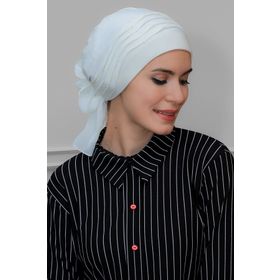 Hürrem Bone 1805_40 Krem Sandy Kumaş İncili Pileli Nervürlü Güllü Pratik Hazır Geçmeli Tesettür Bone