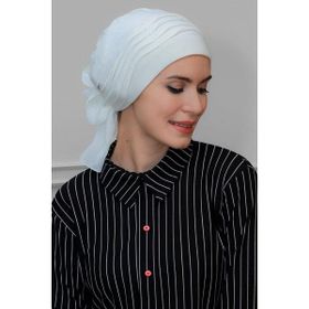 Hürrem Bone 1805_40 Krem Sandy Kumaş İncili Pileli Nervürlü Güllü Pratik Hazır Geçmeli Tesettür Bone