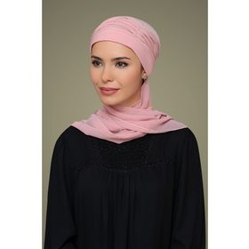 Hürrem Bone 1805A_06 Pudra Sandy Kumaş İncili Nervürlü Güllü Atkılı Pratik Hazır Geçmeli Tesettür Bone
