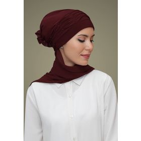 Hürrem Bone 1805A_16 Bordo Sandy Kumaş İncili Nervürlü Güllü Atkılı Pratik Hazır Geçmeli Tesettür Bone