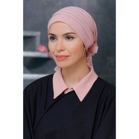Hürrem Bone 1806_06 Pudra Sandy Kumaş Pileli Nervürlü Güllü Pratik Hazır Geçmeli Tesettür Bone