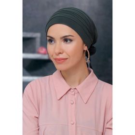 Hürrem Bone 1806_09 Haki Sandy Kumaş Pileli Nervürlü Güllü Pratik Hazır Geçmeli Tesettür Bone