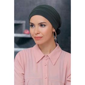 Hürrem Bone 1806_09 Haki Sandy Kumaş Pileli Nervürlü Güllü Pratik Hazır Geçmeli Tesettür Bone