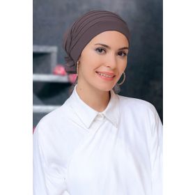 Hürrem Bone 1806_10 Vizon Sandy Kumaş Pileli Nervürlü Güllü Pratik Hazır Geçmeli Tesettür Bone