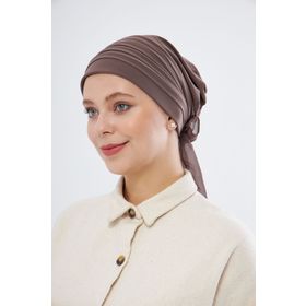 Hürrem Bone 1806_10 Vizon Sandy Kumaş Pileli Nervürlü Güllü Pratik Hazır Geçmeli Tesettür Bone