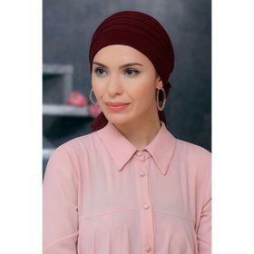 Hürrem Bone 1806_16 Bordo Sandy Kumaş Pileli Nervürlü Güllü Pratik Hazır Geçmeli Tesettür Bone