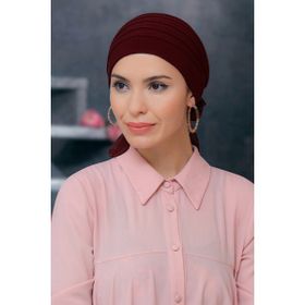 Hürrem Bone 1806_16 Bordo Sandy Kumaş Pileli Nervürlü Güllü Pratik Hazır Geçmeli Tesettür Bone
