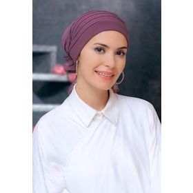 Hürrem Bone 1806_18 Gül Kurusu Sandy Kumaş Pileli Nervürlü Güllü Pratik Hazır Geçmeli Tesettür Bone