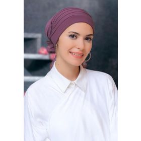 Hürrem Bone 1806_18 Gül Kurusu Sandy Kumaş Pileli Nervürlü Güllü Pratik Hazır Geçmeli Tesettür Bone