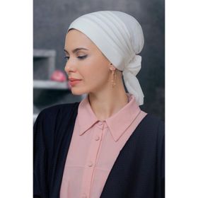 Hürrem Bone 1806_40 Krem Sandy Kumaş Pileli Nervürlü Güllü Pratik Hazır Geçmeli Tesettür Bone