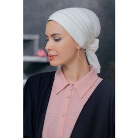 Hürrem Bone 1806_40 Krem Sandy Kumaş Pileli Nervürlü Güllü Pratik Hazır Geçmeli Tesettür Bone