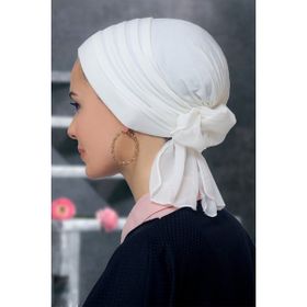 Hürrem Bone 1806_40 Krem Sandy Kumaş Pileli Nervürlü Güllü Pratik Hazır Geçmeli Tesettür Bone