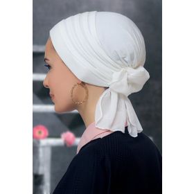 Hürrem Bone 1806_40 Krem Sandy Kumaş Pileli Nervürlü Güllü Pratik Hazır Geçmeli Tesettür Bone