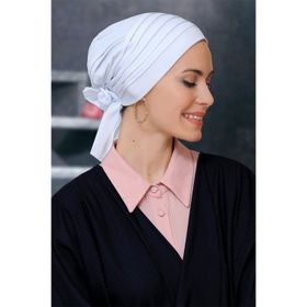 Hürrem Bone 1806_42 Beyaz Sandy Kumaş Pileli Nervürlü Güllü Pratik Hazır Geçmeli Tesettür Bone