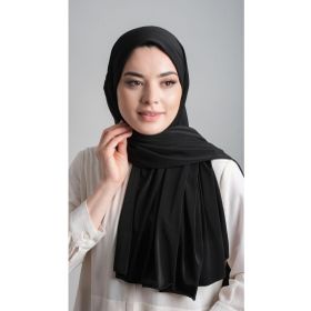 Hürrem Bone 1817_01 Siyah Sandy Kumaş Sade Pratik Hazır Geçmeli Eşarp
