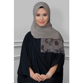 Hürrem Bone 1818D1-10 Vizon Kesik Elyaf Piliseli Çiçek Desenli Geçmeli Eşarp