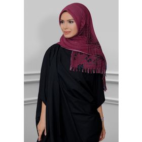 Hürrem Bone 1818D1-16 Bordo Kesik Elyaf Piliseli Çiçek Desenli Geçmeli Eşarp