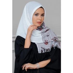 Hürrem Bone 1818D1-40 Krem Kesik Elyaf Piliseli Çiçek Desenli Geçmeli Eşarp