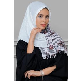 Hürrem Bone 1818D1-40 Krem Kesik Elyaf Piliseli Çiçek Desenli Geçmeli Eşarp