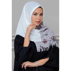 Hürrem Bone 1818D1-40 Krem Kesik Elyaf Piliseli Çiçek Desenli Geçmeli Eşarp