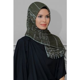 Hürrem Bone 1818D2-09 Haki Kesik Elyaf Piliseli Çizgili Desenli Geçmeli Eşarp