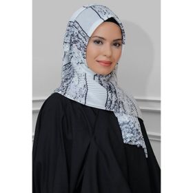 Hürrem Bone 1818D2-40 Krem Kesik Elyaf Piliseli Çizgili Desenli Geçmeli Eşarp