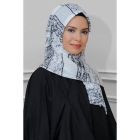 Hürrem Bone 1818D2-40 Krem Kesik Elyaf Piliseli Çizgili Desenli Geçmeli Eşarp