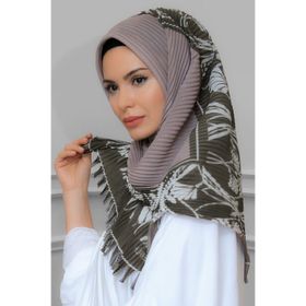 Hürrem Bone 1818D3-10 Vizon Kesik Elyaf Piliseli Çiçek Desenli Geçmeli Eşarp