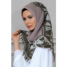 Hürrem Bone 1818D3-10 Vizon Kesik Elyaf Piliseli Çiçek Desenli Geçmeli Eşarp