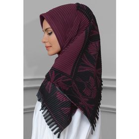 Hürrem Bone 1818D3-16 Bordo Kesik Elyaf Piliseli Çiçek Desenli Geçmeli Eşarp