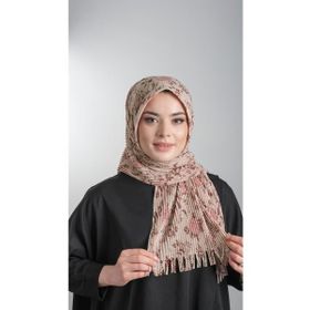 Hürrem Bone 1818D6-12 Bej Kesik Elyaf Piliseli Çiçek Desenli Geçmeli Eşarp