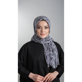 Hürrem Bone 1818D6-15 Gri Kesik Elyaf Piliseli Çiçek Desenli Geçmeli Eşarp