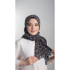 Hürrem Bone 1818D7-01 Siyah Kesik Elyaf Piliseli Çiçek Desenli Geçmeli Eşarp