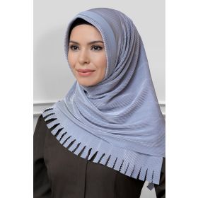 Hürrem Bone 1820-15 Gri Fukuro Piliseli Saçaklı Lazer Kesim Geçmeli Eşarp