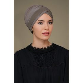 Hürrem Bone 1821_10 Vizon Fukuro Piliseli Tek Bantlı Çapraz Büzgülü Pratik Hazır Geçmeli Tesettür Bone