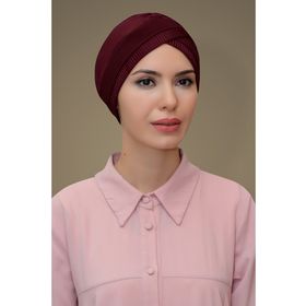 Hürrem Bone 1821_16 Bordo Fukuro Piliseli Tek Bantlı Çapraz Büzgülü Pratik Hazır Geçmeli Tesettür Bone