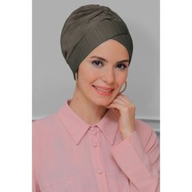 Hürrem Bone 1822_10 Vizon Fukuro Piliseli Çapraz Büzgülü Pratik Hazır Geçmeli Tesettür Bone