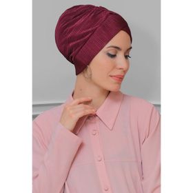 Hürrem Bone 1822_20 Fuşya Fukuro Piliseli Çapraz Büzgülü Pratik Hazır Geçmeli Tesettür Bone
