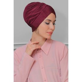 Hürrem Bone 1822_20 Fuşya Fukuro Piliseli Çapraz Büzgülü Pratik Hazır Geçmeli Tesettür Bone