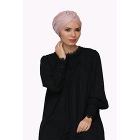 Hürrem Bone 1824_06 Pudra Fukuro Piliseli Tek Çapraz Büzgülü Pratik Hazır Geçmeli Tesettür Bone