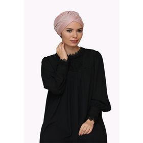 Hürrem Bone 1824_06 Pudra Fukuro Piliseli Tek Çapraz Büzgülü Pratik Hazır Geçmeli Tesettür Bone