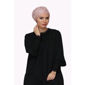 Hürrem Bone 1824_06 Pudra Fukuro Piliseli Tek Çapraz Büzgülü Pratik Hazır Geçmeli Tesettür Bone